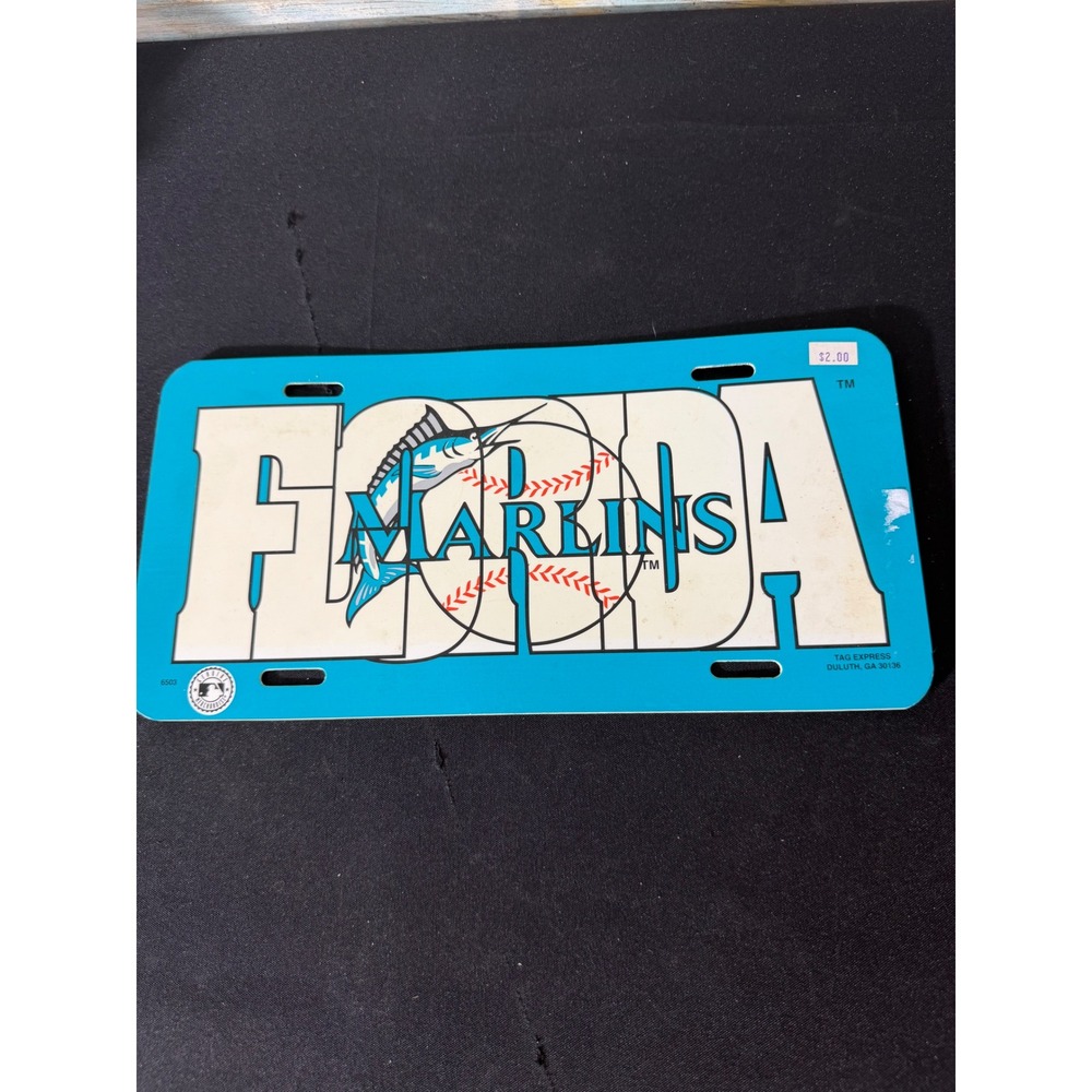 Tag Express Florida Marlins License Plate OS Teal Good Vintage MLB 90s Logo
